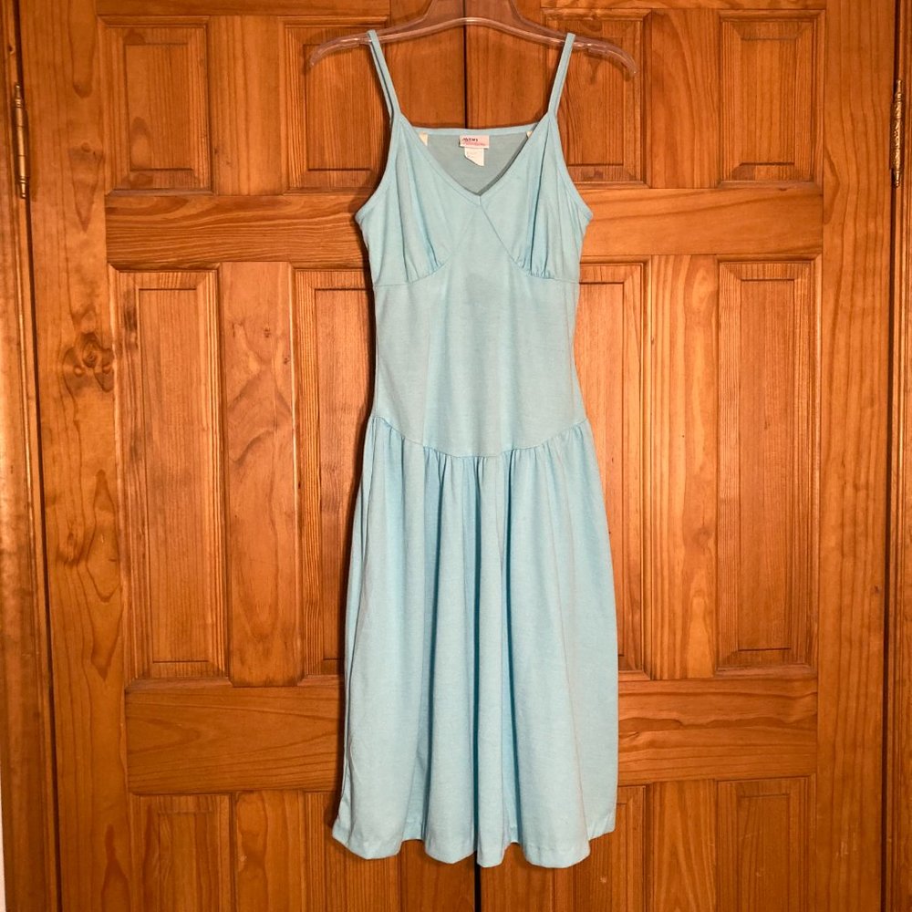 NWOT Vintage 70s 80s Avon Fashions Midi Strap Dress Aqua Blue Size S Small